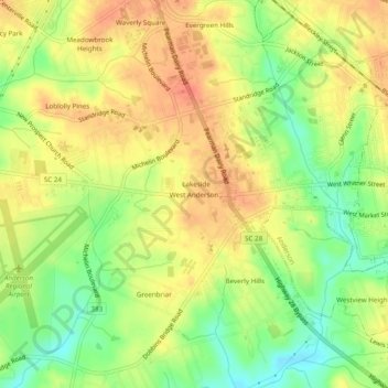 Mappa topografica West Anderson, altitudine, rilievo