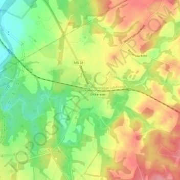 Mappa topografica Dickerson, altitudine, rilievo