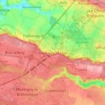 Mappa topografica Saint-Cyr-l'École, altitudine, rilievo