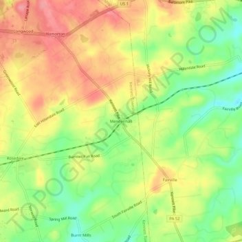 Mappa topografica Mendenhall, altitudine, rilievo