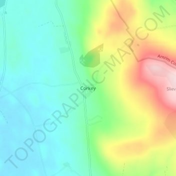 Mappa topografica Corkey, altitudine, rilievo