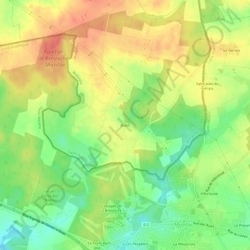 Mappa topografica Burin, altitudine, rilievo