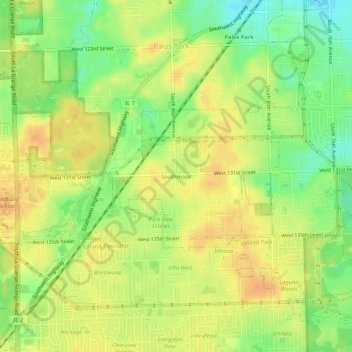 Mappa topografica Southmoor, altitudine, rilievo