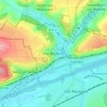 Mappa topografica Hardricourt, altitudine, rilievo