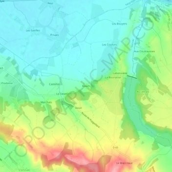Mappa topografica Rouch, altitudine, rilievo