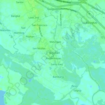 Mappa topografica Bulakan, altitudine, rilievo