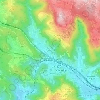 Mappa topografica Dedni Dol, altitudine, rilievo