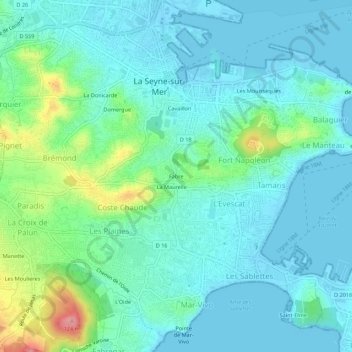Mappa topografica Fabre, altitudine, rilievo