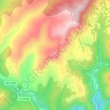 Mappa topografica Puig d'Olena, altitudine, rilievo