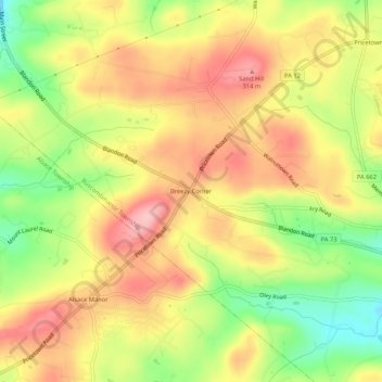 Mappa topografica Breezy Corner, altitudine, rilievo