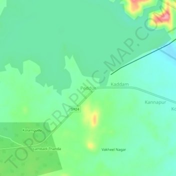 Mappa topografica Peddur, altitudine, rilievo