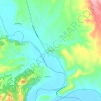 Mappa topografica Köselerli, altitudine, rilievo