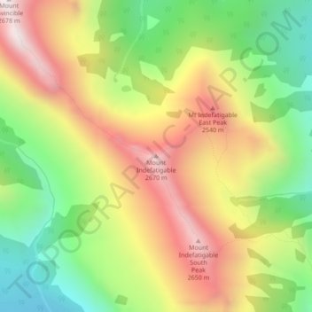 Mappa topografica Mount Indefatigable, altitudine, rilievo