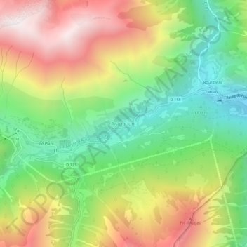 Mappa topografica Aragnouet, altitudine, rilievo