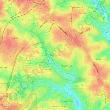 Mappa topografica Club Forest, altitudine, rilievo