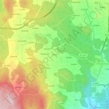 Mappa topografica O Aido, altitudine, rilievo
