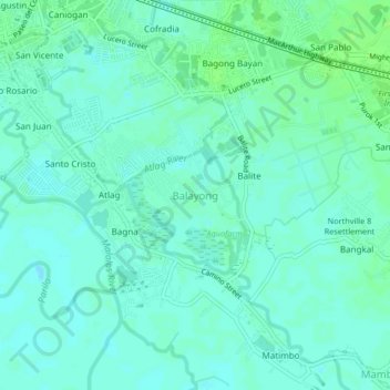 Mappa topografica Balayong, altitudine, rilievo