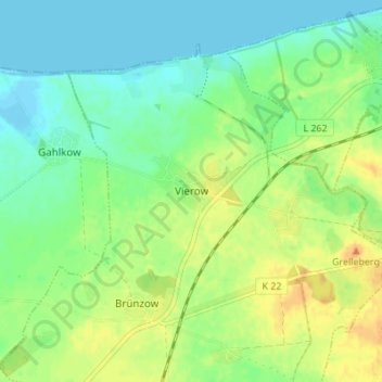 Mappa topografica Vierow, altitudine, rilievo