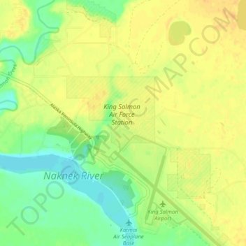 Mappa topografica King Salmon, altitudine, rilievo
