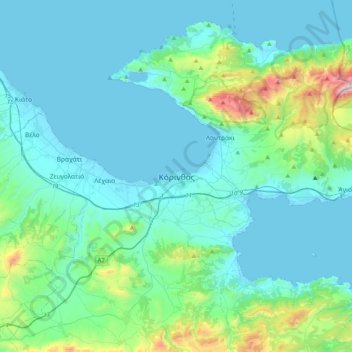 Mappa topografica Corinth, altitudine, rilievo