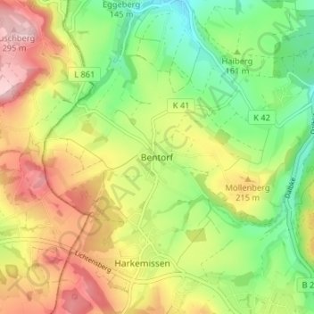 Mappa topografica Bentorf, altitudine, rilievo