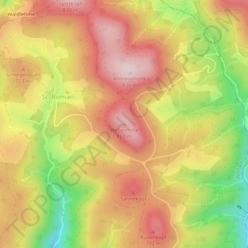 Mappa topografica Weberhöhe, altitudine, rilievo