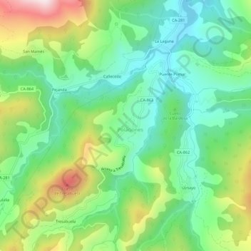 Mappa topografica Lombraña, altitudine, rilievo