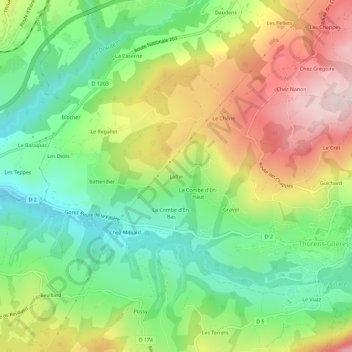 Mappa topografica Laffin, altitudine, rilievo
