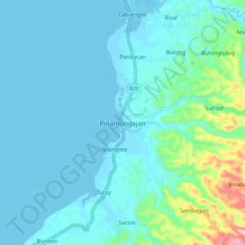 Mappa topografica Pinamungajan, altitudine, rilievo