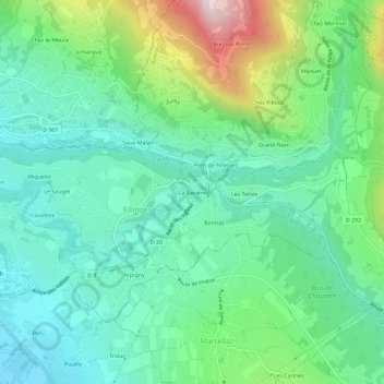 Mappa topografica La Savière, altitudine, rilievo