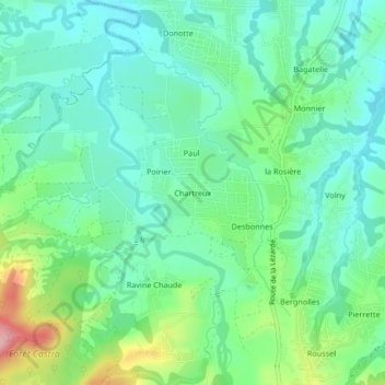 Mappa topografica Chartreux, altitudine, rilievo