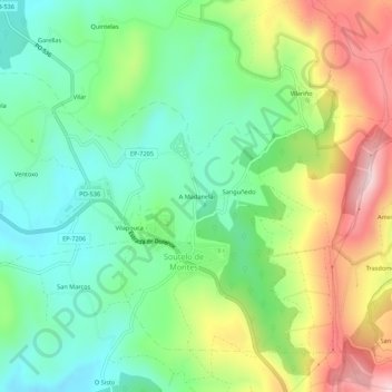 Mappa topografica A Madanela, altitudine, rilievo