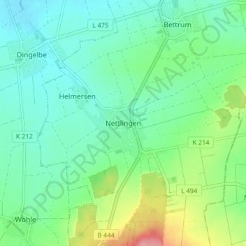 Mappa topografica Nettlingen, altitudine, rilievo