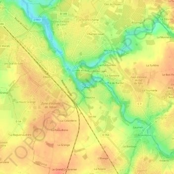 Mappa topografica Plessard, altitudine, rilievo