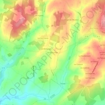 Mappa topografica Les Rousseaux, altitudine, rilievo