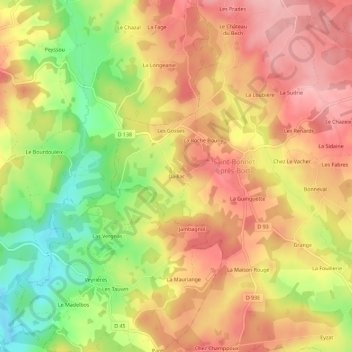 Mappa topografica Daillac, altitudine, rilievo