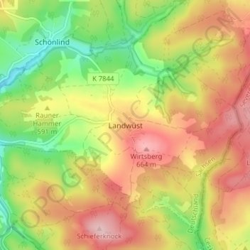 Mappa topografica Landwüst, altitudine, rilievo