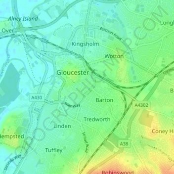 Mappa topografica Kings Barton, altitudine, rilievo