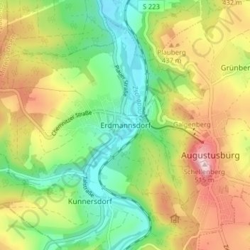 Mappa topografica Erdmannsdorf, altitudine, rilievo