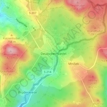 Mappa topografica Deutscheinsiedel, altitudine, rilievo