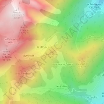 Mappa topografica Les Druzes, altitudine, rilievo