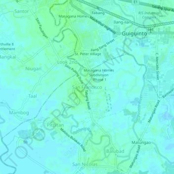 Mappa topografica San Francisco, altitudine, rilievo