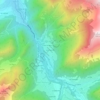 Mappa topografica Les Champs, altitudine, rilievo
