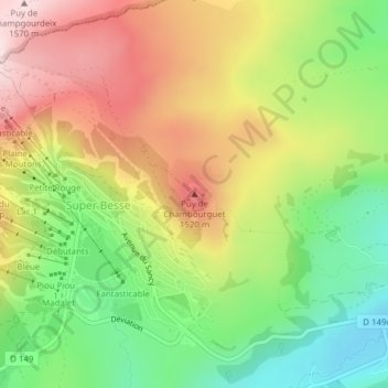 Mappa topografica Puy de Chambourguet, altitudine, rilievo