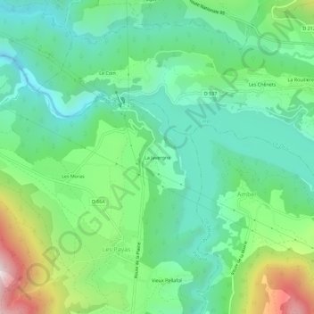 Mappa topografica La Javergne, altitudine, rilievo