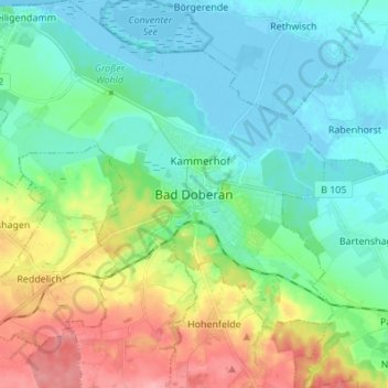 Mappa topografica Bad Doberan, altitudine, rilievo