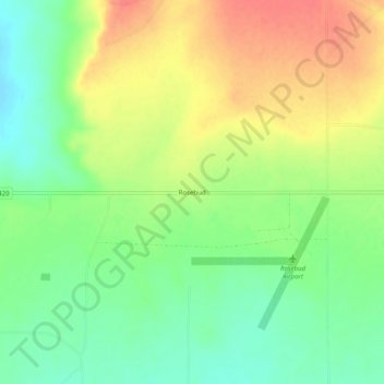 Mappa topografica Rosebud, altitudine, rilievo