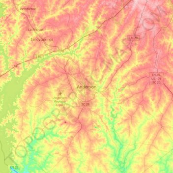 Mappa topografica Anderson, altitudine, rilievo