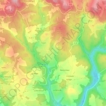 Mappa topografica La Nouaille, altitudine, rilievo