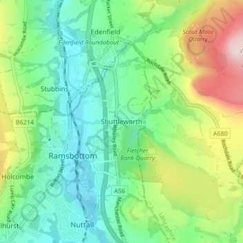 Mappa topografica Shuttleworth, altitudine, rilievo